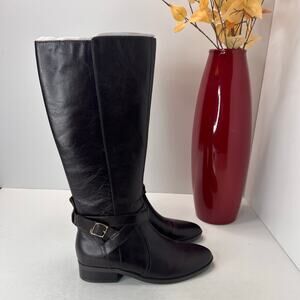 Naturalizer Rena 2 Leather Knee High Riding Boot Side Zip Black Women 6.5M NWOB